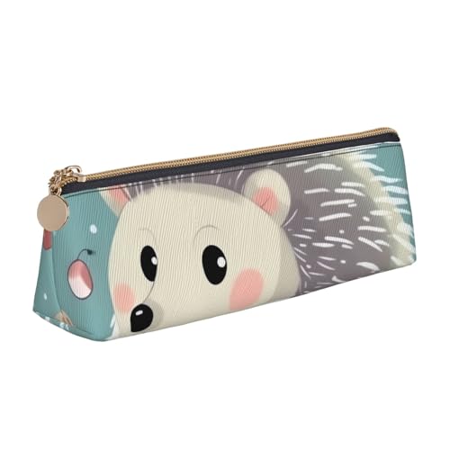 LHDGBNV Leder-Federmäppchen, stilvolles Federmäppchen, schlankes Federmäppchen mit Reißverschluss, niedlicher Cartoon-Igel, Kosmetiktasche für Arbeit, Büro von LHDGBNV