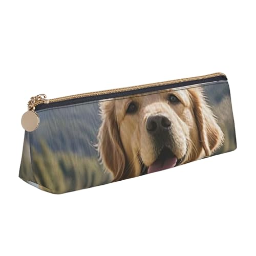 LHDGBNV Leder-Federmäppchen, stilvolles Federmäppchen, schlankes Federmäppchen mit Reißverschluss, niedlicher Golden Retriever, Kosmetiktasche, Make-up-Tasche für Arbeit, Büro von LHDGBNV