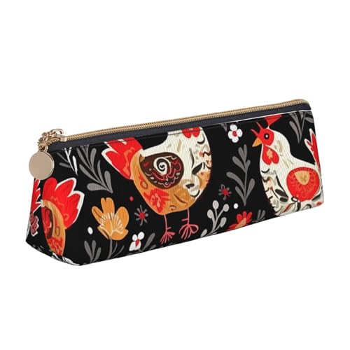 LHDGBNV Leder-Federmäppchen, stilvolles Federmäppchen, schlankes Federmäppchen mit Reißverschluss, niedlicher Hahn, Kosmetiktasche, Make-up-Tasche für Arbeit, Büro von LHDGBNV
