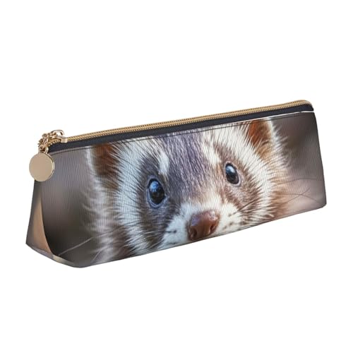 LHDGBNV Leder-Federmäppchen, stilvolles Federmäppchen, schlankes Federmäppchen mit Reißverschluss, niedlicher Waschbär-Kosmetik-Make-up-Tasche für Arbeit, Büro von LHDGBNV