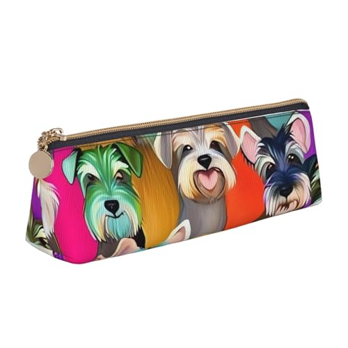 LHDGBNV Leder-Federmäppchen, stilvolles Federmäppchen, schlankes Federmäppchen mit Reißverschluss, ölige Schnauzer-Hunde, Kosmetiktasche für Arbeit, Büro von LHDGBNV