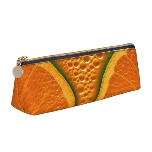 LHDGBNV Leder-Federmäppchen, stilvolles Federmäppchen, schlankes Federmäppchen mit Reißverschluss, orangefarbene Textur, Bild, Kosmetik, Make-up-Tasche für Arbeit, Büro von LHDGBNV