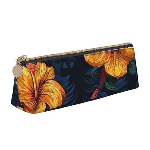 LHDGBNV Leder-Federmäppchen, stilvolles Federmäppchen, schlankes Federmäppchen mit Reißverschluss, realistische hawaiianische Blumen, Kosmetiktasche, Make-up-Tasche für Arbeit, Büro von LHDGBNV