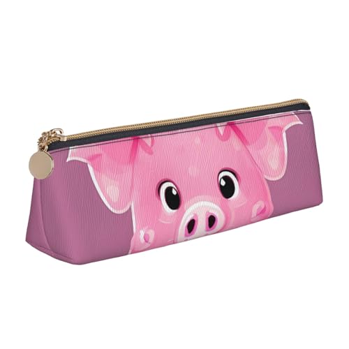 LHDGBNV Leder-Federmäppchen, stilvolles Federmäppchen, schlankes Federmäppchen mit Reißverschluss, rosa süßes Schwein, Kosmetiktasche für Arbeit, Büro von LHDGBNV