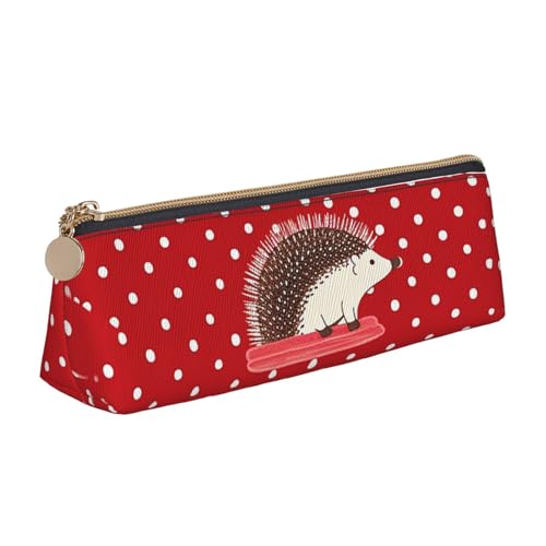 LHDGBNV Leder-Federmäppchen, stilvolles Federmäppchen, schlankes Federmäppchen mit Reißverschluss, rot gepunktet, Igel, Kosmetiktasche für Arbeit, Büro von LHDGBNV