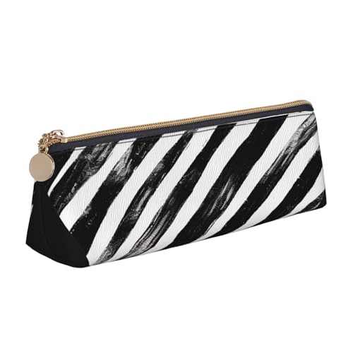 LHDGBNV Leder-Federmäppchen, stilvolles Federmäppchen, schlankes Federmäppchen mit Reißverschluss, schwarz-weiß gestreiftes Herz, Kosmetiktasche für Arbeit, Büro von LHDGBNV