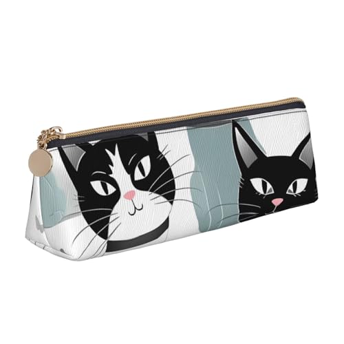 LHDGBNV Leder-Federmäppchen, stilvolles Federmäppchen, schlankes Federmäppchen mit Reißverschluss, schwarze und weiße Katzen, Kosmetiktasche, Make-up-Tasche für Arbeit, Büro von LHDGBNV