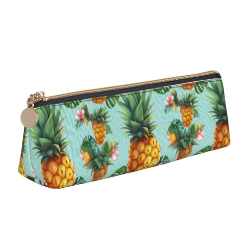 LHDGBNV Leder-Federmäppchen, stilvolles Federmäppchen, schlankes Federmäppchen mit Reißverschluss, tropische Ananas, Kosmetiktasche für Arbeit, Büro von LHDGBNV