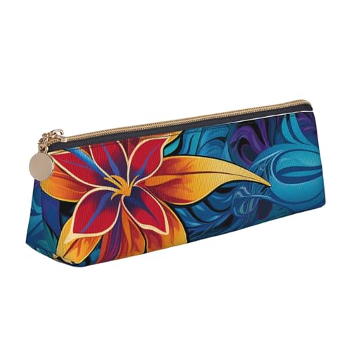 LHDGBNV Leder-Federmäppchen, stilvolles Federmäppchen, schlankes Federmäppchen mit Reißverschluss, tropische Blätter, Kosmetiktasche, Make-up-Tasche für Arbeit, Büro von LHDGBNV