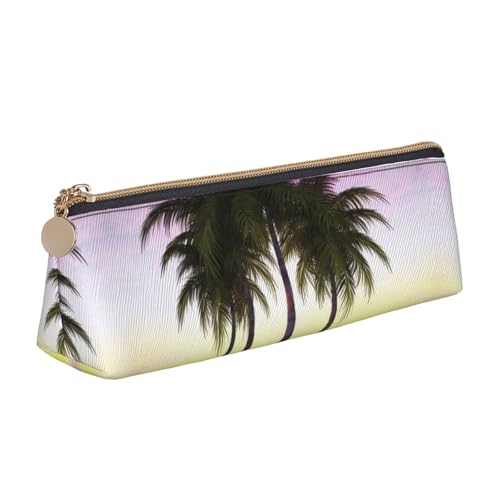 LHDGBNV Leder-Federmäppchen, stilvolles Federmäppchen, schlankes Federmäppchen mit Reißverschluss, tropische Palme, Kosmetiktasche, Make-up-Tasche für Arbeit, Büro von LHDGBNV