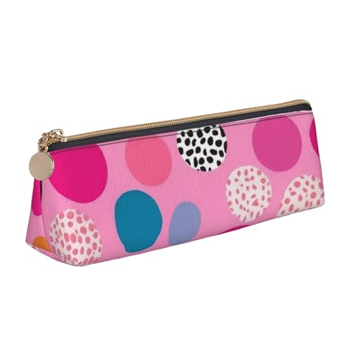 LHDGBNV Leder-Federmäppchen, stilvolles Federmäppchen, schlankes Federmäppchen mit Reißverschluss, verrückte rosa Punkte, Kosmetiktasche für Arbeit, Büro von LHDGBNV