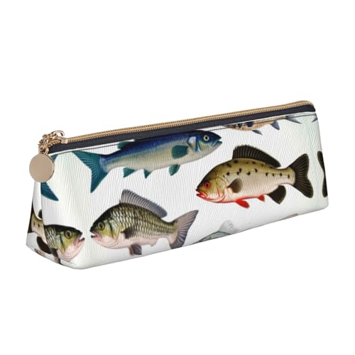 LHDGBNV Leder-Federmäppchen, stilvolles Federmäppchen, schlankes Federmäppchen mit Reißverschluss, verschiedene Fische, Kosmetiktasche, Make-up-Tasche für Arbeit und Büro von LHDGBNV