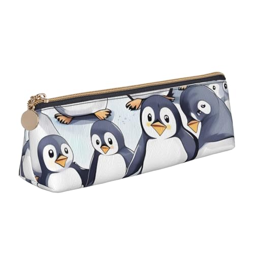 LHDGBNV Leder-Federmäppchen, stilvolles Federmäppchen, schlankes Federmäppchen mit Reißverschluss, viele niedliche Baby-Pinguine, Skizzen, Kosmetiktasche, Make-up-Tasche für Arbeit, Büro von LHDGBNV