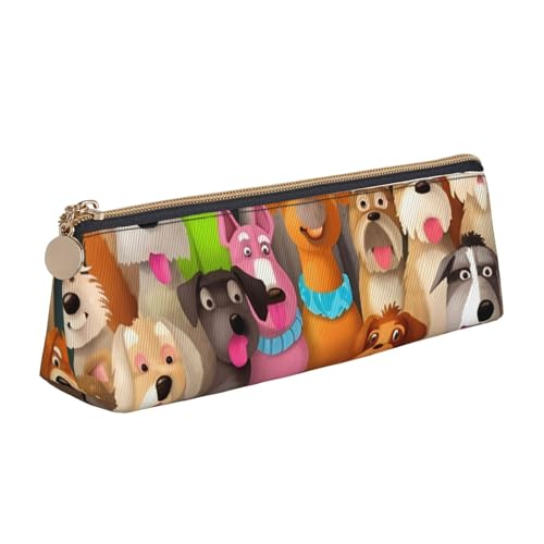 LHDGBNV Leder-Federmäppchen, stilvolles Federmäppchen, schlankes Federmäppchen mit Reißverschluss, viele niedliche Hunde, Kosmetiktasche für Arbeit, Büro von LHDGBNV