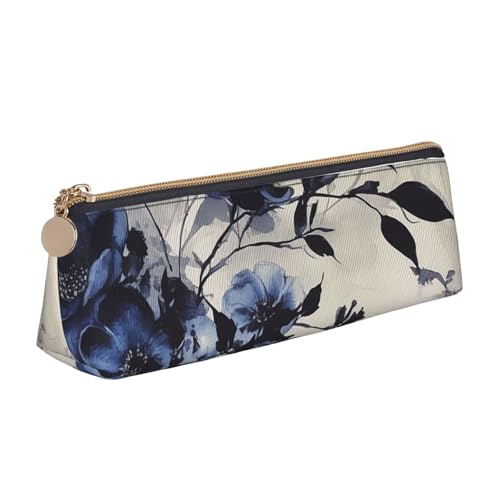 LHDGBNV Leder-Federmäppchen, stilvolles Federmäppchen, schlankes Federmäppchen mit Reißverschluss, violette Blumen, Kosmetiktasche, Make-up-Tasche für Arbeit, Büro von LHDGBNV