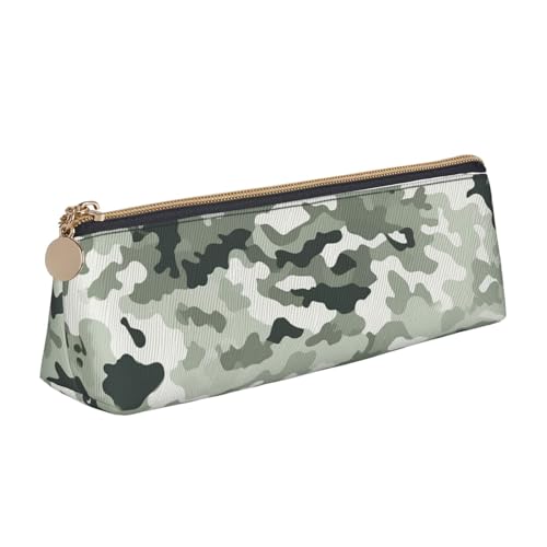 LHDGBNV Leder-Federmäppchen, stilvolles Federmäppchen, schlankes Federmäppchen mit Reißverschluss, weiße Camouflage-Kosmetiktasche für Arbeit, Büro von LHDGBNV