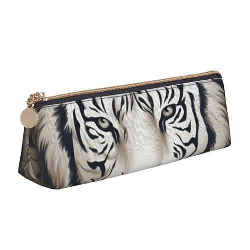 LHDGBNV Leder-Federmäppchen, stilvolles Federmäppchen, schlankes Federmäppchen mit Reißverschluss, weißes Tigerkopf-Muster, Kosmetiktasche für Arbeit, Büro von LHDGBNV