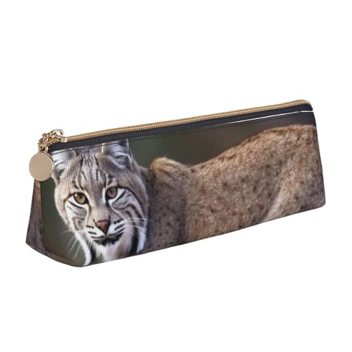 LHDGBNV Leder-Federmäppchen, stilvolles Federmäppchen, schlankes Federmäppchen mit Reißverschluss, wilder Bobcat-Kosmetik-/Make-up-Tasche für Arbeit, Büro von LHDGBNV