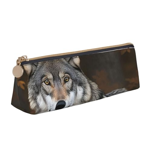 LHDGBNV Leder-Federmäppchen, stilvolles Federmäppchen, schlankes Federmäppchen mit Reißverschluss, wilder wilder Wolf, Kosmetiktasche, Make-up-Tasche für Arbeit, Büro von LHDGBNV