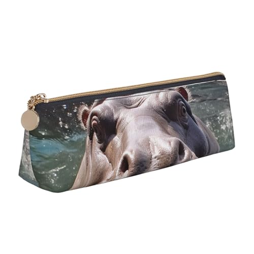 LHDGBNV Leder-Federmäppchen, stilvolles Federmäppchen, schlankes Stifteetui mit Reißverschluss, Taucher, Nilpferd, Kosmetiktasche, Make-up-Tasche für Arbeit, Büro von LHDGBNV