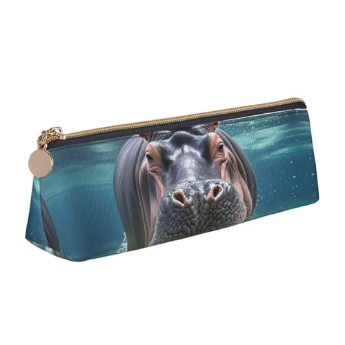 LHDGBNV Leder-Federmäppchen, stilvolles Federmäppchen, schlankes Stifteetui mit Reißverschluss, Taucher, Nilpferd, Kosmetiktasche, Make-up-Tasche für Arbeit, Büro von LHDGBNV