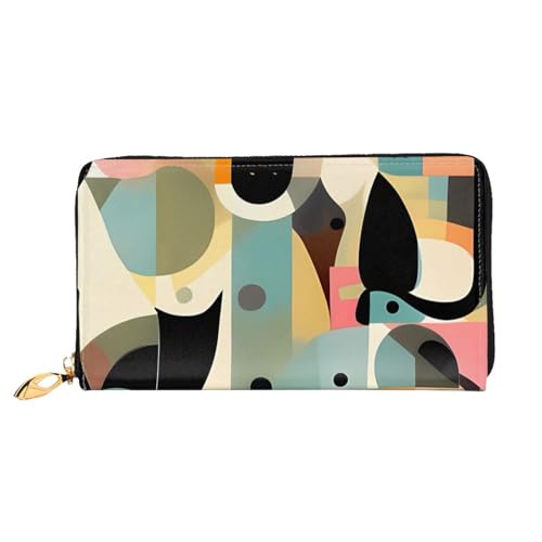 LHDGBNV Mid-Century Moderne Kunst Katze Leder Geldbörse für Frauen Wasserdicht Reißverschluss Rund Clutch Geldbörsen Groß Kreditkartenhalter mit Handyhalter Damen Reise Münzgeldbörse Schwarz von LHDGBNV