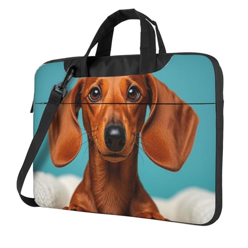 Laptoptasche mit Dackel-Motiv, tragbar, Messenger-Umhängetasche, wasserdicht, Aktentasche, Kuriertasche, mit Tragegriff, Schwarz, 14 inch Laptoptasche mit Dackel-Motiv, tragbar, Messenger-Umhängetasche, wasserdicht, Aktentasche, Kuriertasche, mit Tragegriff, Schwarz, 14 inch von LHDGBNV