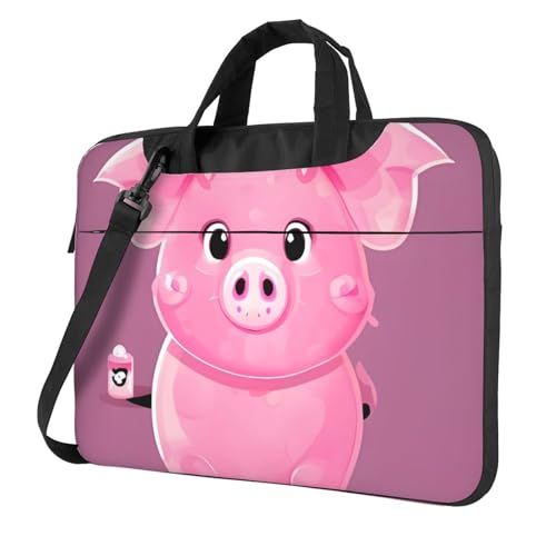 Laptoptasche mit niedlichem Schwein, tragbar, Messenger-Umhängetasche, wasserdicht, Aktentasche, Kuriertasche, mit Tragegriff, Rosa, Schwarz, 14 inch von LHDGBNV