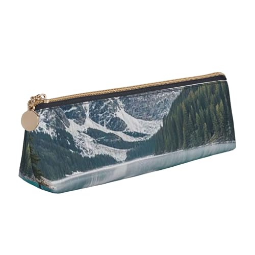 Leder-Federmäppchen, stilvolles Federmäppchen, schlankes Federmäppchen mit Reißverschluss, Bergsee, Boote, Kosmetiktasche, Make-up-Tasche für Arbeit, Büro von LHDGBNV