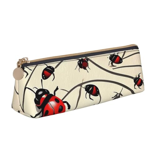 Leder-Federmäppchen, stilvolles Federmäppchen, schlankes Federmäppchen mit Reißverschluss, Kunst-Marienkäfer-Kosmetiktasche, Make-up-Tasche für Arbeit, Büro von LHDGBNV