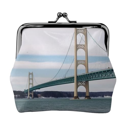 Mackinac Hängende Brücke Kleine Münzbörse für Frauen, Kiss-Lock Geldbörse Leder Niedliche Münzbörse Mini Münztasche Kleingeld Geldbörse Schlüsselhalter von LHDGBNV