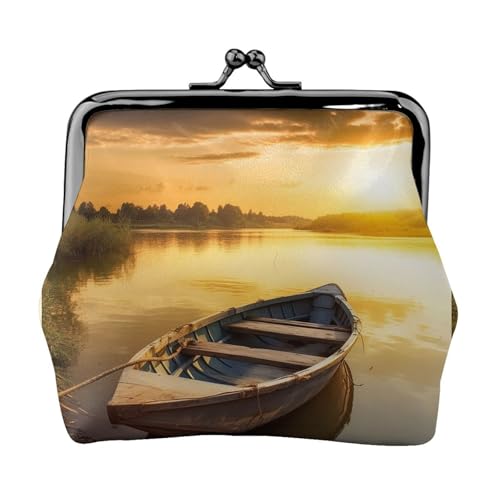 River Sunset Holzboot, kleine Münzbörse für Frauen, Kiss-Lock-Geldbörse, Leder, niedliche Münzgeldbörse, Mini-Münztasche, Kleingeldbörse, Schlüsselhalter River Sunset Holzboot, kleine Münzbörse für Frauen, Kiss-Lock-Geldbörse, Leder, niedliche Münzgeldbörse, Mini-Münztasche, Kleingeldbörse, Schlüsselhalter von LHDGBNV