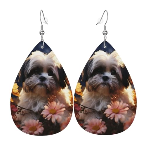 Shih Tzu Hund und Blumen Kunstleder Teardrop Ohrringe, Mode Leichte Drop Dangle Ohrringe Leder Ohrringe für Frauen Hochzeiten, Partys, Zeremonien, Bankette, Geschenke Shih Tzu Hund und Blumen Kunstleder Teardrop Ohrringe, Mode Leichte Drop Dangle Ohrringe Leder Ohrringe für Frauen Hochzeiten, Partys, Zeremonien, Bankette, Geschenke von LHDGBNV