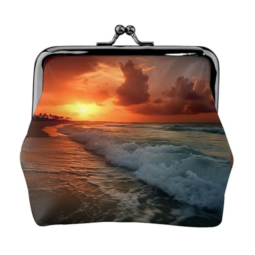 The Beach Sunset Kleine Münzbörse für Frauen, Kiss-Lock Geldbörse, Leder, niedliche Münzgeldbörse, Mini-Münztasche, Kleingeldbörse Schlüsselhalter von LHDGBNV