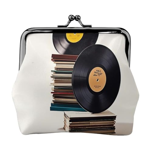 Vinyl-Schallplatten und Klebebänder, kleine Münzgeldbörse für Frauen, Kiss-Lock-Geldbörse, Leder, niedliche Münzgeldbörse, Mini-Münztasche, Kleingeldtasche, Schlüsselhalter von LHDGBNV