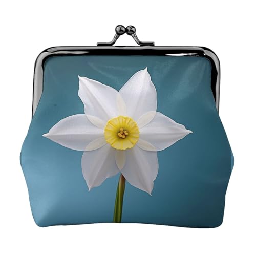 Weiße Narzissen-Geldbörse für Damen, Kiss-Lock-Geldbörse, Leder, niedliche Münzgeldbörse, Mini-Münztasche, Kleingeldbörse, Schlüsselhalter von LHDGBNV