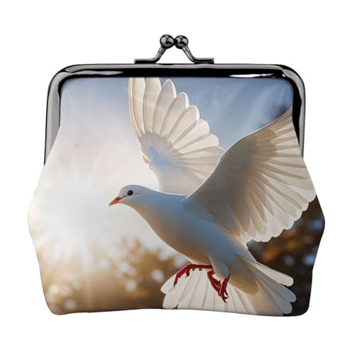Weiße Taube fliegt in der Sonne, kleine Münzgeldbörse für Frauen, Kiss-Lock-Geldbörse, Leder, niedliche Münzgeldbörse, Mini-Münztasche, Kleingeldbörse, Schlüsselhalter von LHDGBNV