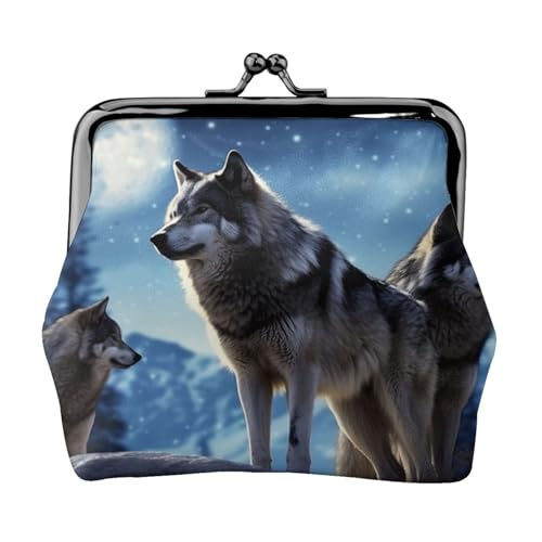 Wolfs Kleine Münzbörse für Damen, Kiss-Lock-Geldbörse, Leder, niedliche Münzgeldbörse, Mini-Münztasche, Kleingeldbörse, Schlüsselhalter von LHDGBNV