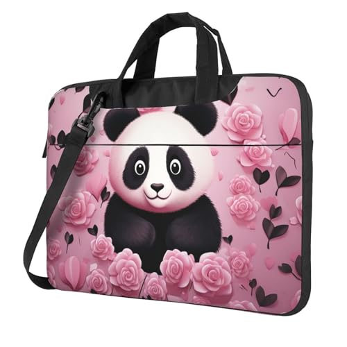 Laptop-Tragetasche für Damen und Herren, 33 cm (13 Zoll), Pinkes Panda-Muster, Schultertasche, Kuriertasche, Computertasche von LHDGBWC