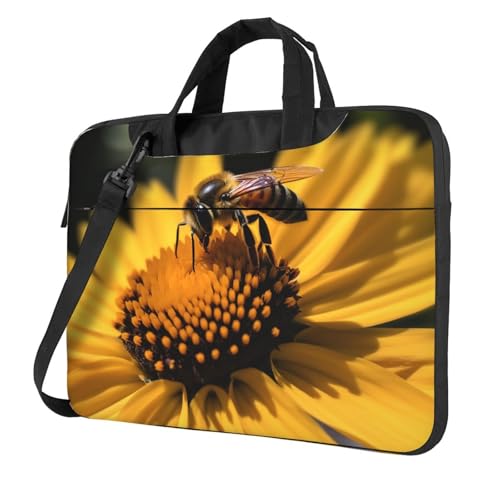 Laptoptasche für Herren und Damen, 14 Zoll (35,6 cm), gelbe Blume mit schwarzer Biene, Schultertasche, Kuriertasche, Computertasche von LHDGBWC