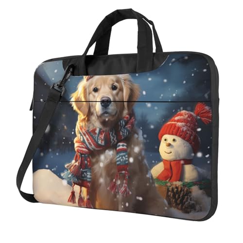 Laptoptasche mit niedlichem Hund, Schneemann, für Damen und Herren, Laptop-Hülle, Schultertasche, Aktentasche, Kuriertasche, Computertasche, Schwarz, 14 inch von LHDGBWC