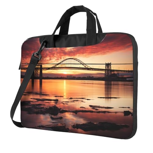 Newark Bay Bridge and Sunset Laptop Tote Bag for Men Women 14 Inch Laptop Sleeve Schulter Aktentasche Messenger Computer Tasche von LHDGBWC