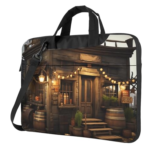 Rustikale Laptoptasche aus Holz für Herren und Damen, 35,6 cm (14 Zoll), Schultertasche, Aktentasche, Kuriertasche, Computertasche von LHDGBWC