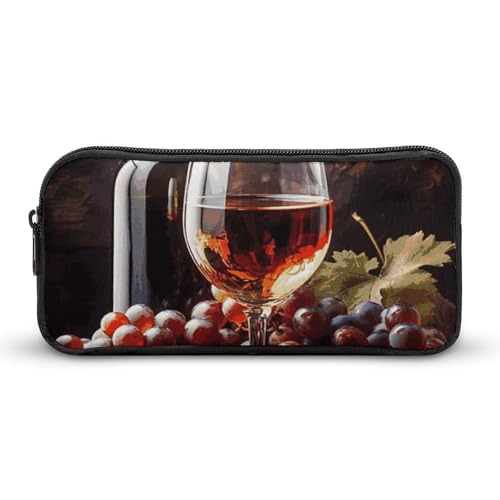 LHDGSJE Federmäppchen, Motiv: Rotwein-Galssen und Trauben, leichtes Federmäppchen, großes Fassungsvermögen, Bürobedarf-Organizer, weiß, 22*12*5cm, Federmäppchen von LHDGSJE