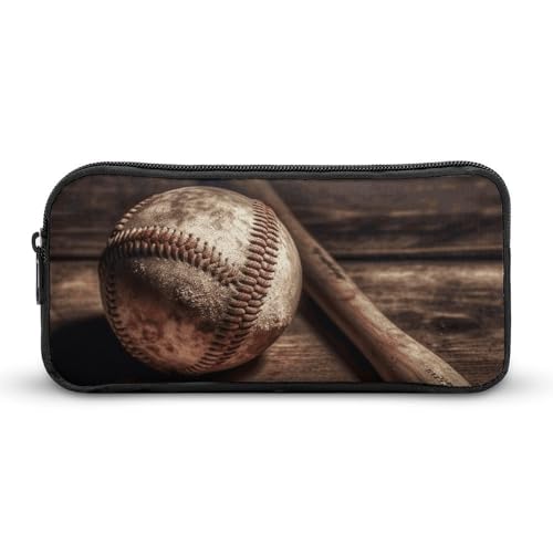 LHDGSJE Federmäppchen aus Holz, Motiv: Baseball auf Holz, leichtes Federmäppchen, großes Fassungsvermögen, Bürobedarf-Organizer, weiß, 22*12*5cm, Federmäppchen von LHDGSJE