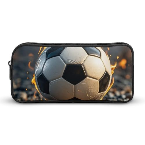 LHDGSJE Federmäppchen mit Aufschrift "Burning Soccer Ball", leichtes Federmäppchen, großes Fassungsvermögen, Bürobedarf-Organizer, weiß, 22*12*5cm, Federmäppchen von LHDGSJE
