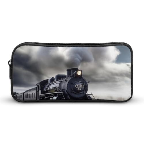 LHDGSJE Federmäppchen mit Dampfzug und Wolken, leichtes Federmäppchen, großes Fassungsvermögen, Bürobedarf-Organizer, weiß, 22*12*5cm, Federmäppchen von LHDGSJE