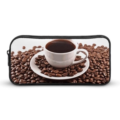 LHDGSJE Federmäppchen mit Kaffeebohnen und Tassen, leichtes Federmäppchen, großes Fassungsvermögen, Bürobedarf-Organizer, weiß, 22*12*5cm, Federmäppchen von LHDGSJE