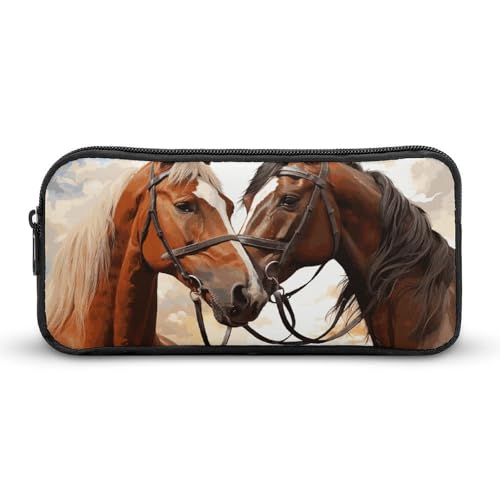 LHDGSJE Federmäppchen mit Pferdemotiv, leichtes Federmäppchen, großes Fassungsvermögen, Bürobedarf-Organizer, weiß, 22*12*5cm, Federmäppchen von LHDGSJE