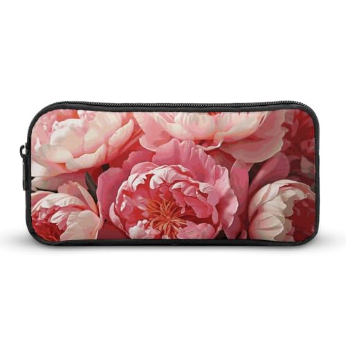 LHDGSJE Federmäppchen mit Pfingstrosenblüten, leichtes Federmäppchen, großes Fassungsvermögen, Bürobedarf-Organizer, weiß, 22*12*5cm, Federmäppchen von LHDGSJE